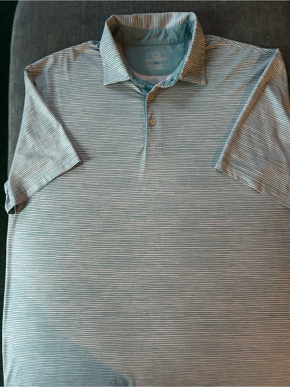 Southern Tide Aqua Blue and White Wavy Stripe Polo